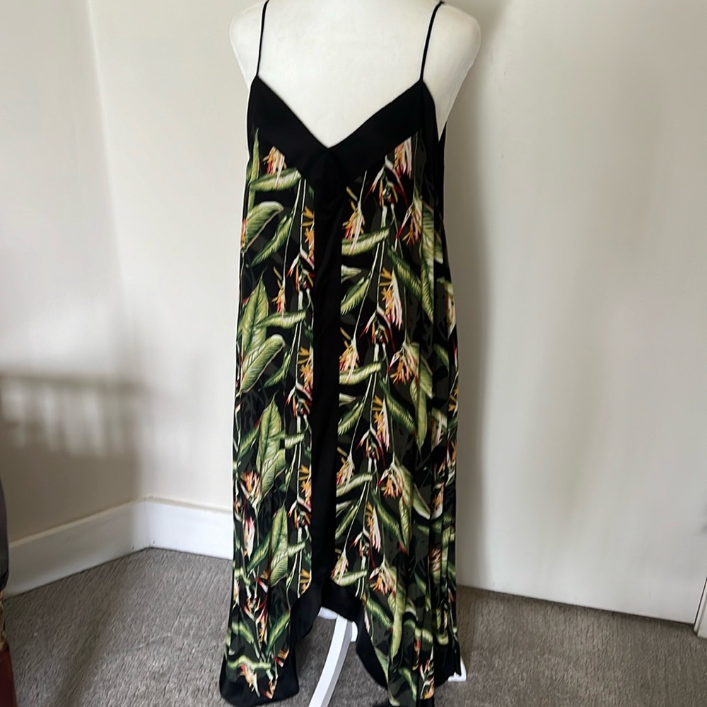 BCBG asymmetrical hem adjustable straps silky long sundress size small NWT